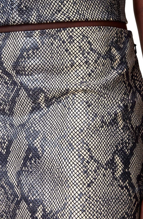 Allsaints Renai Crop Snakeskin Embossed Leather Shirt In Natural White