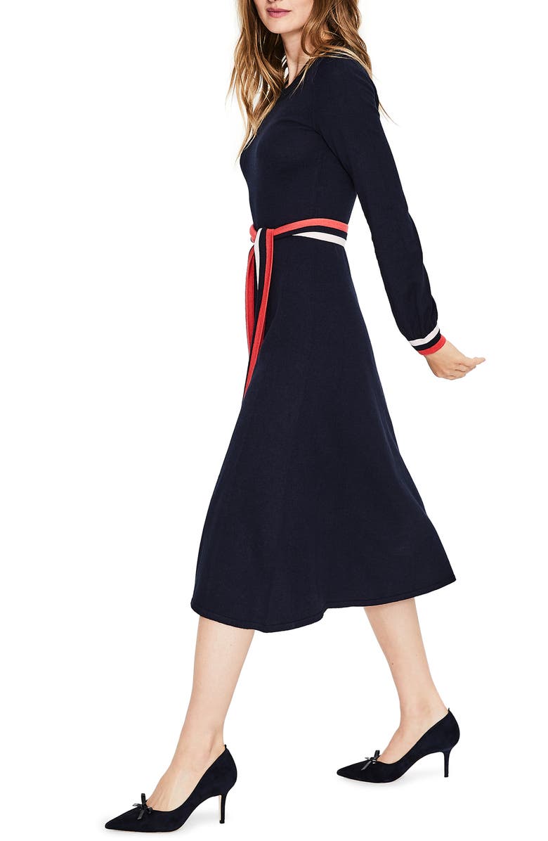 Boden Eden Belted Cotton & Wool Sweater Dress, Alternate, color, 