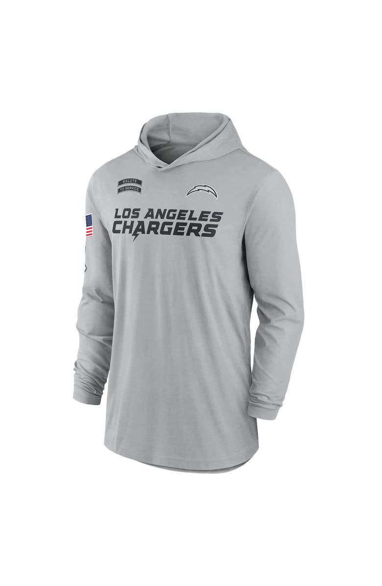 Nike Men's Nike Gray Los Angeles Chargers 2024 Salute to Service Lightweight Performance Long Sleeve Hooded T-Shirt, Alternate, color, 