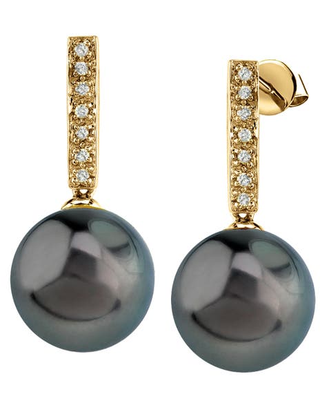 Tahitian South Sea Pearl Dangling Diamond Earrings