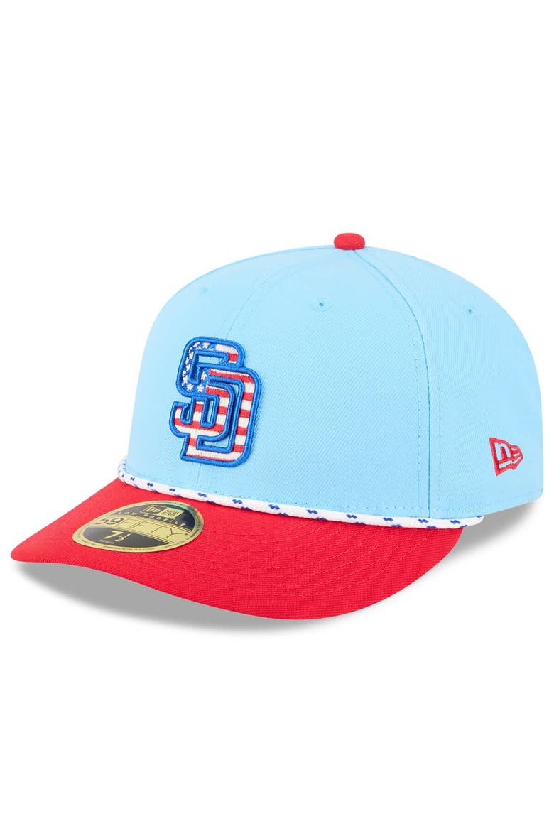 Men's New Era Light Blue/Red San Diego Padres 2025 Fourth of July Low Profile 59FIFTY Fitted Hat, Main, color, Light Blue