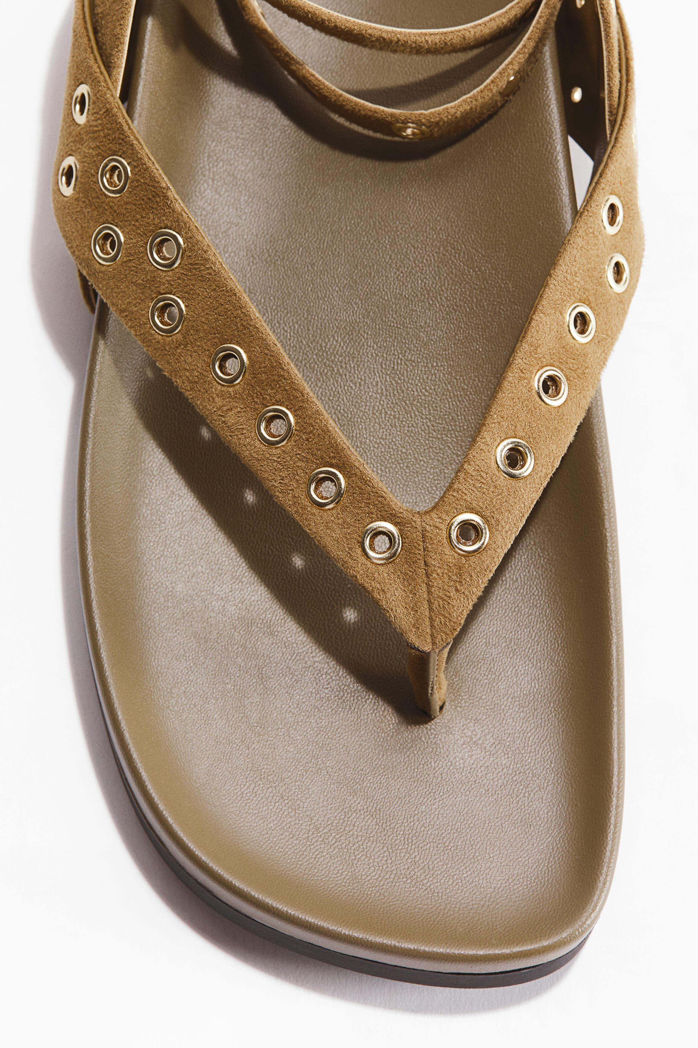 H&M Grommet-detail sandals, Alternate, color, Dark Beige