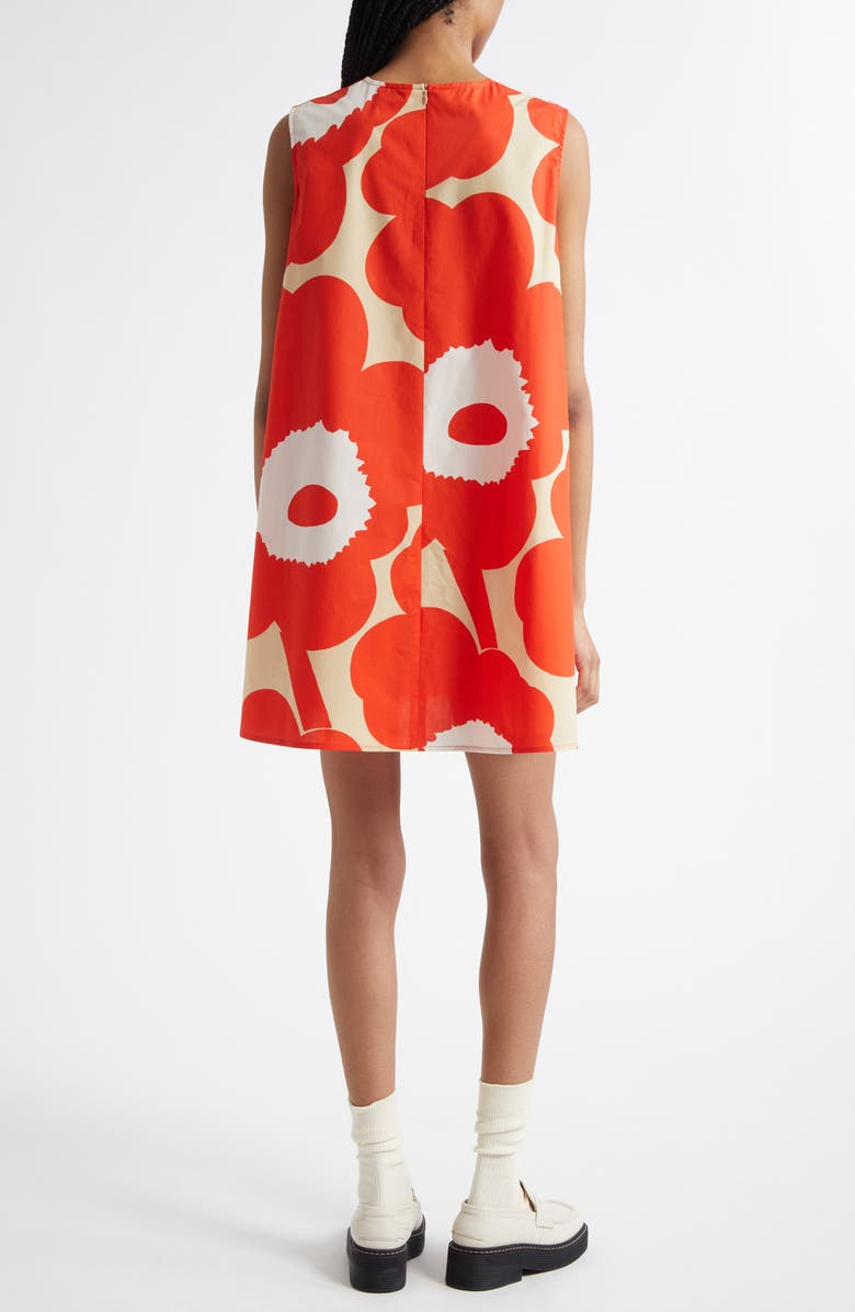 Marimekko Palatsi Unikko Organic Cotton Poplin Shift Minidress, Alternate, color, Orange