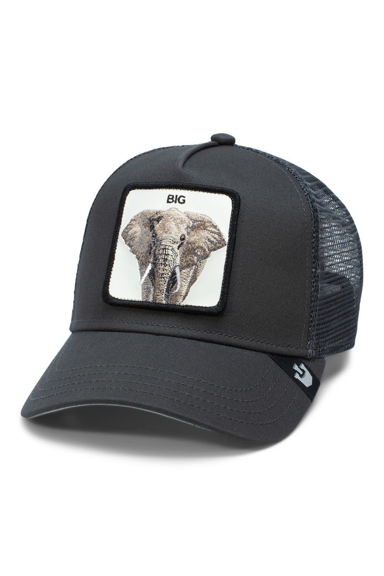 The Big Elephant Snapback Trucker Hat, Main, color, CHARCOAL