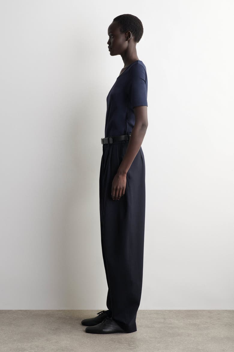 Slim Scoop-Neck Cotton T-Shirt, Alternate, color, NAVY