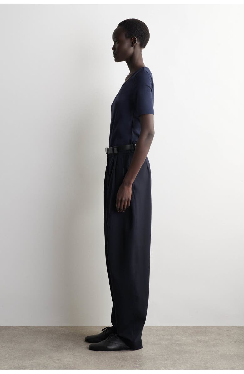 COS Slim Scoop-Neck Cotton T-Shirt, Alternate, color, Navy