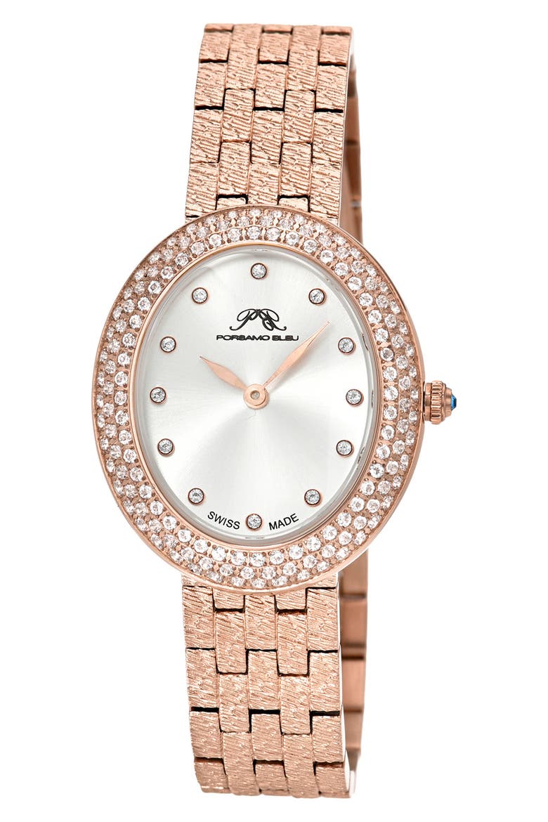 Women's Porsamo Bleu Angelica Oval Sunray Dial Topaz Stainless Steel Watch, Main, color, ROSE/ WHITE