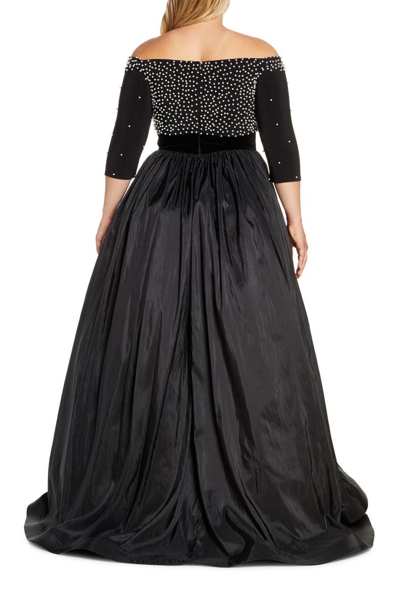 Mac Duggal Imitation Pearl Beaded Off the Shoulder Ballgown, Alternate, color,