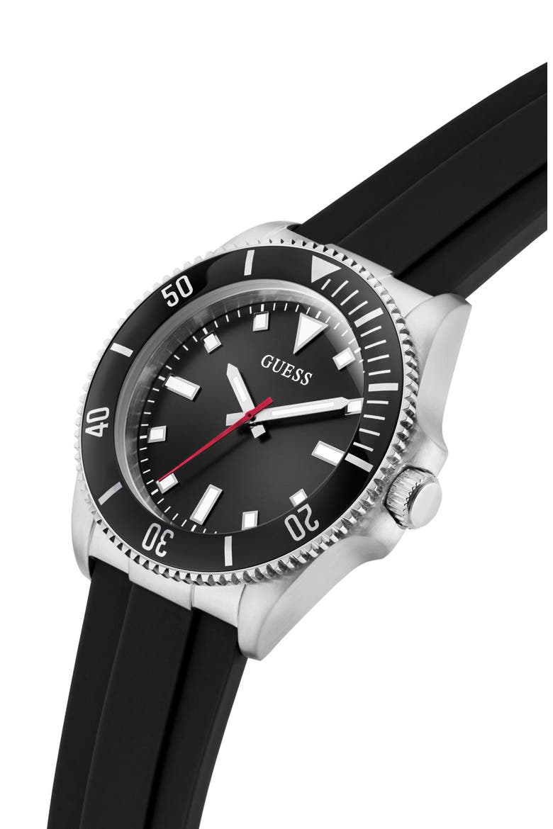 Cliff Silicone Strap Watch, 41mm, Alternate, color, BLACK/ SILVER