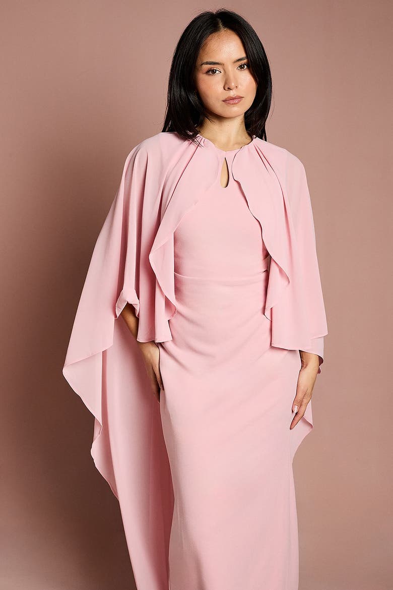 Petite Round Neck Cape Maxi Dress, Alternate, color, Blush