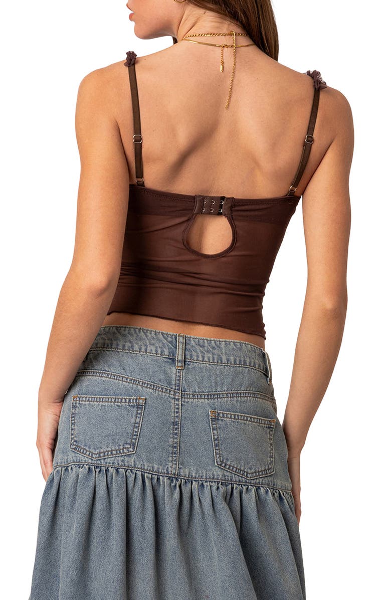 EDIKTED Mercy Sheer Mesh Bra Top, Alternate, color, Brown