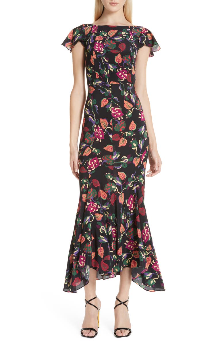 SALONI Daphne Floral Silk Midi Dress, Main, color, 