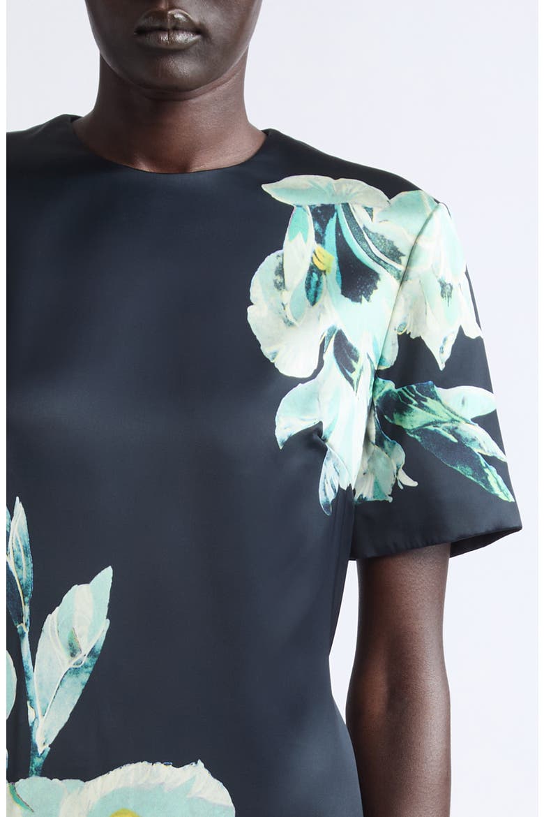 Floral Print Duchesse Satin A-Line Dress, Alternate, color, MIRRORED ORCHID NAVY