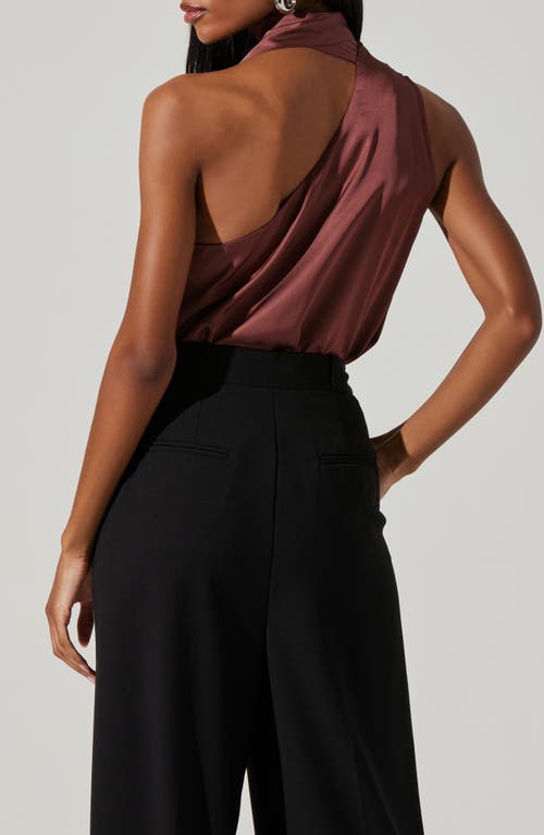 Astr The Label Partia Tie Neck One-shoulder Satin Top In Purple