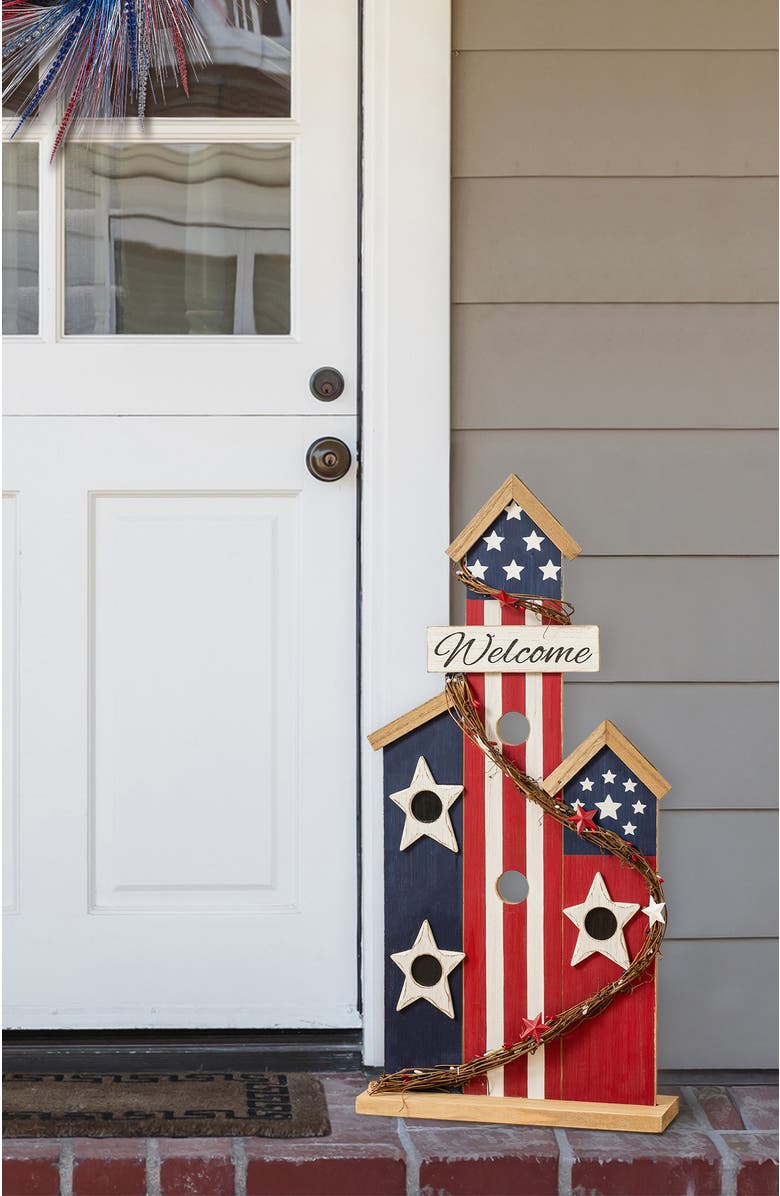 Glitzhome 30"H Patriotic Americana Wooden Birdhouse Porch Decor, Alternate, color, 