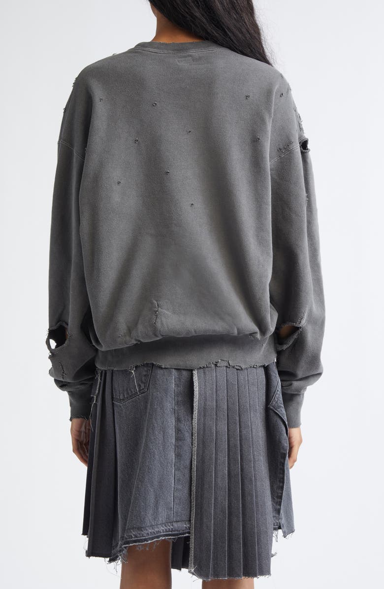 KURO More Damage Rip & Repair French Terry Crewneck Sweatshirt, Alternate, color, Faded Black