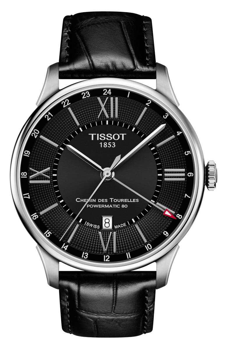 Tissot T-Classic Chemin Des Tourelles Powermatic 80 Automatic Leather Watch, 42mm, Main, color, 