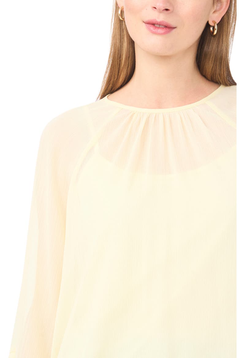 Double Ruffle Cuff Semi Sheer Top, Alternate, color, LEMON CREAM