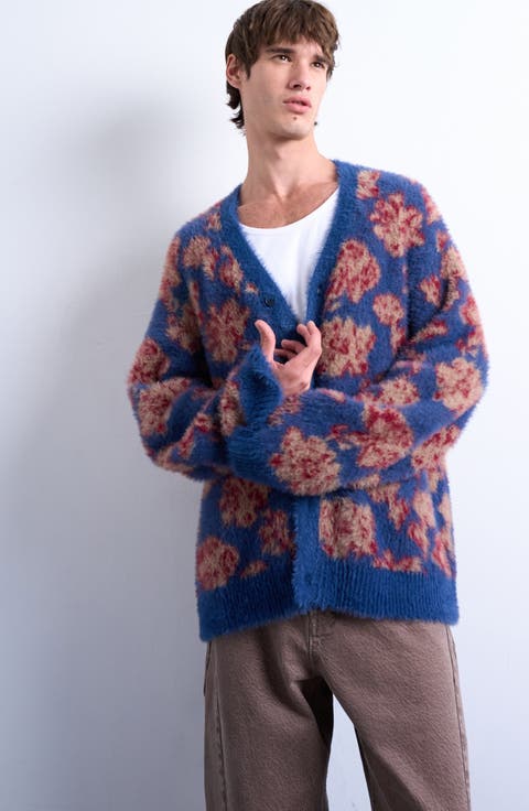 Relaxed Fit Floral Jacquard Cardigan