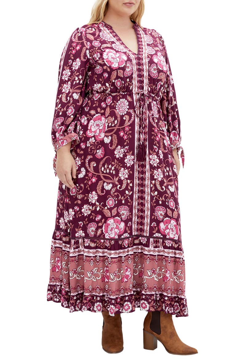 Trinity Print Long Sleeve Maxi Dress, Main, color, PURPLE PRINT