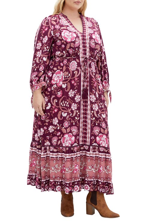 Trinity Print Long Sleeve Maxi Dress (Plus)