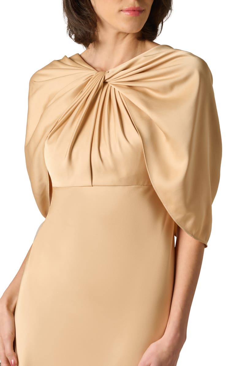 Aidan Mattox Cape Sleeve Satin Gown, Alternate, color, Champagne
