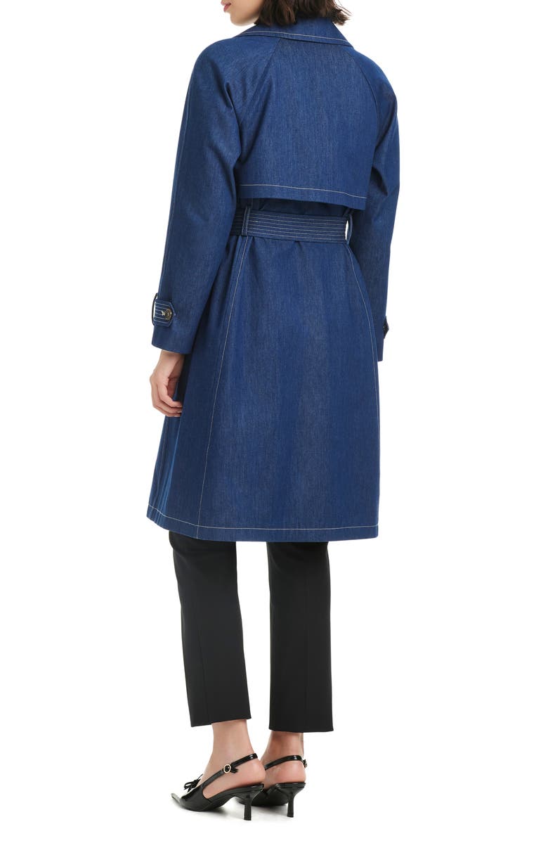 Kate Spade New York double breasted longline denim trench coat, Alternate, color, Dark Denim