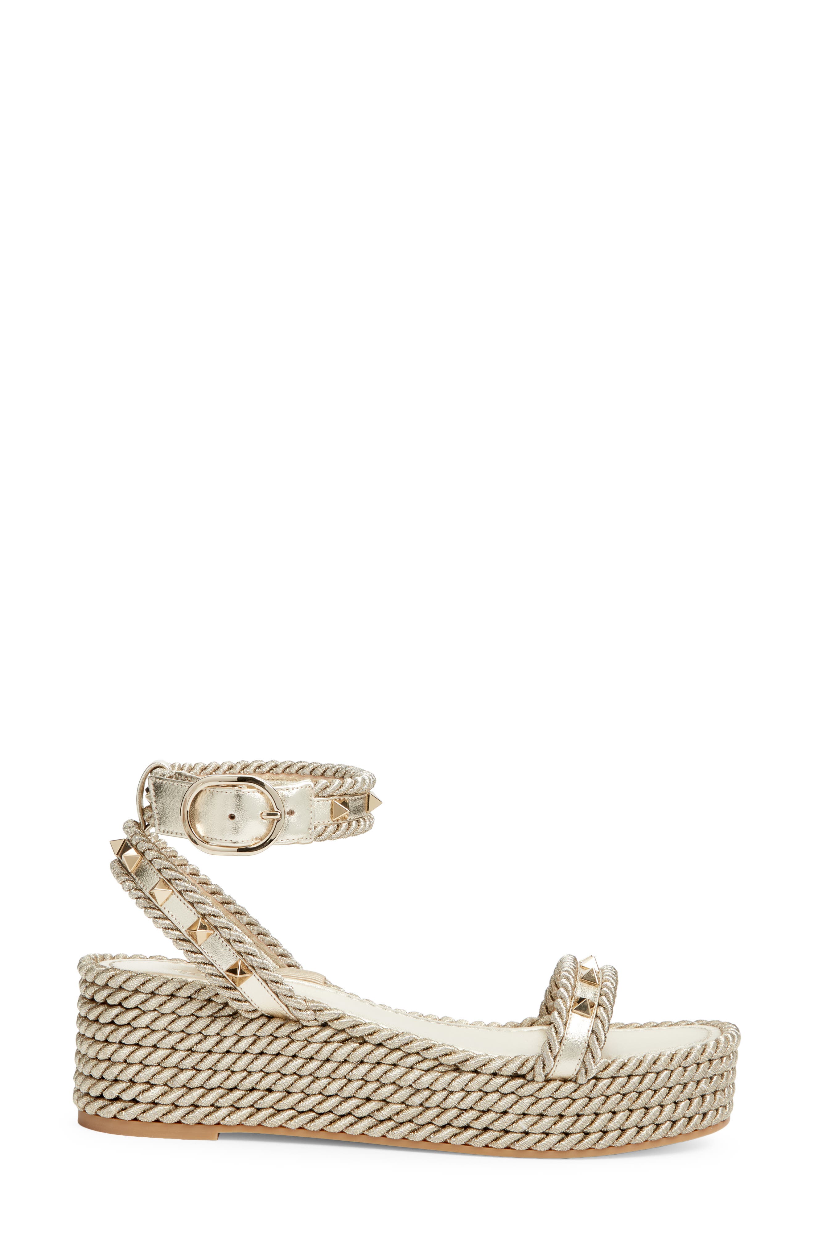 Rockstud Ankle Strap Espadrille Platform Sandal, Alternate, color, PLATINO