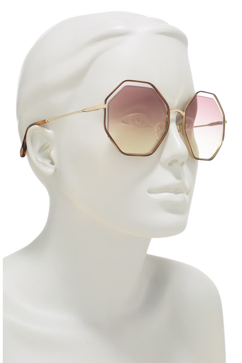 58mm Geometric Sunglasses, Alternate, color, HAVANA/BRONZE