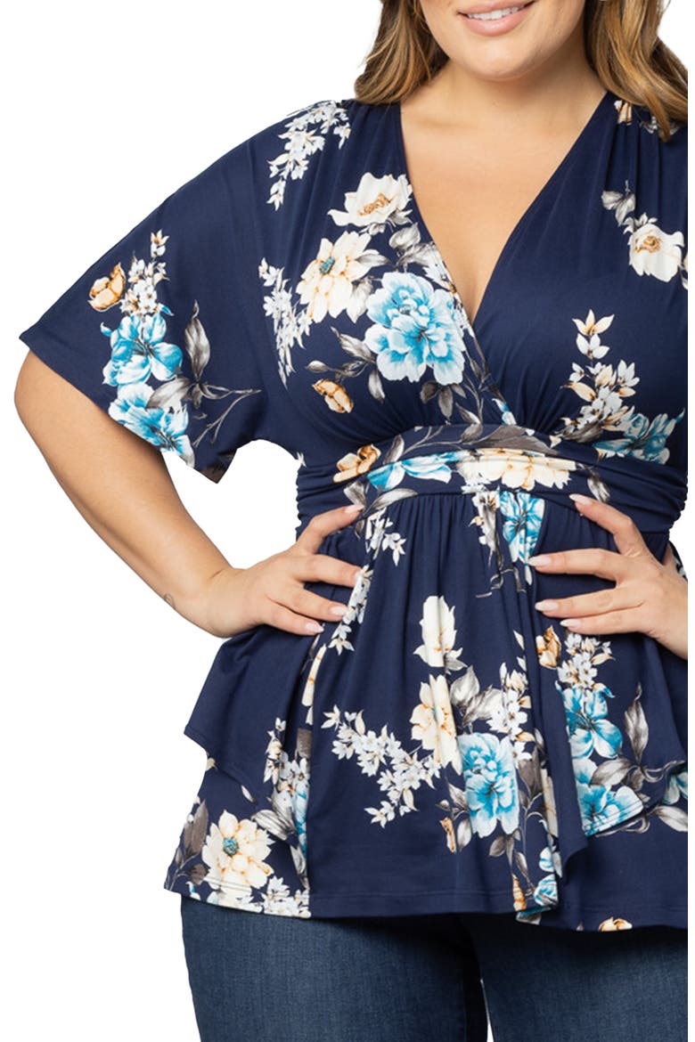Encore Print Faux Wrap Top, Alternate, color, NAVY FLORAL PRINT