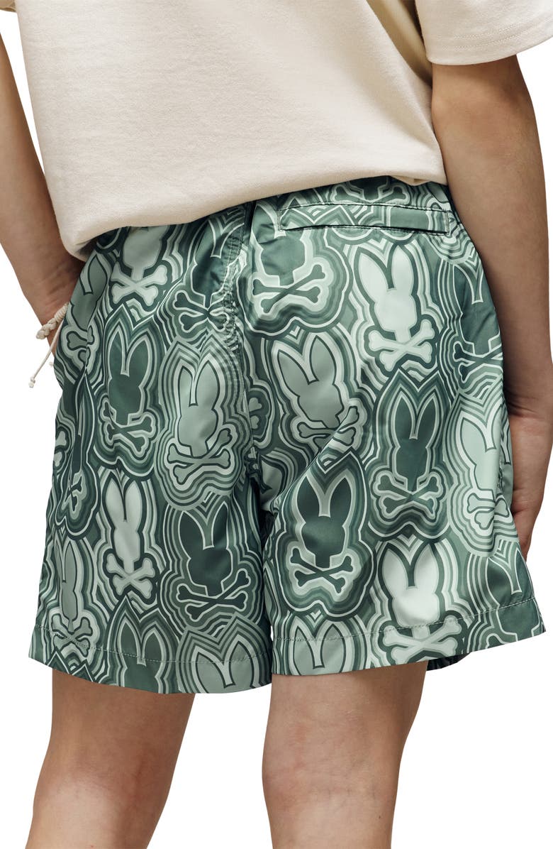 Psycho Bunny Kids' Chuck Print Swim Trunks, Alternate, color, Iceberg Green