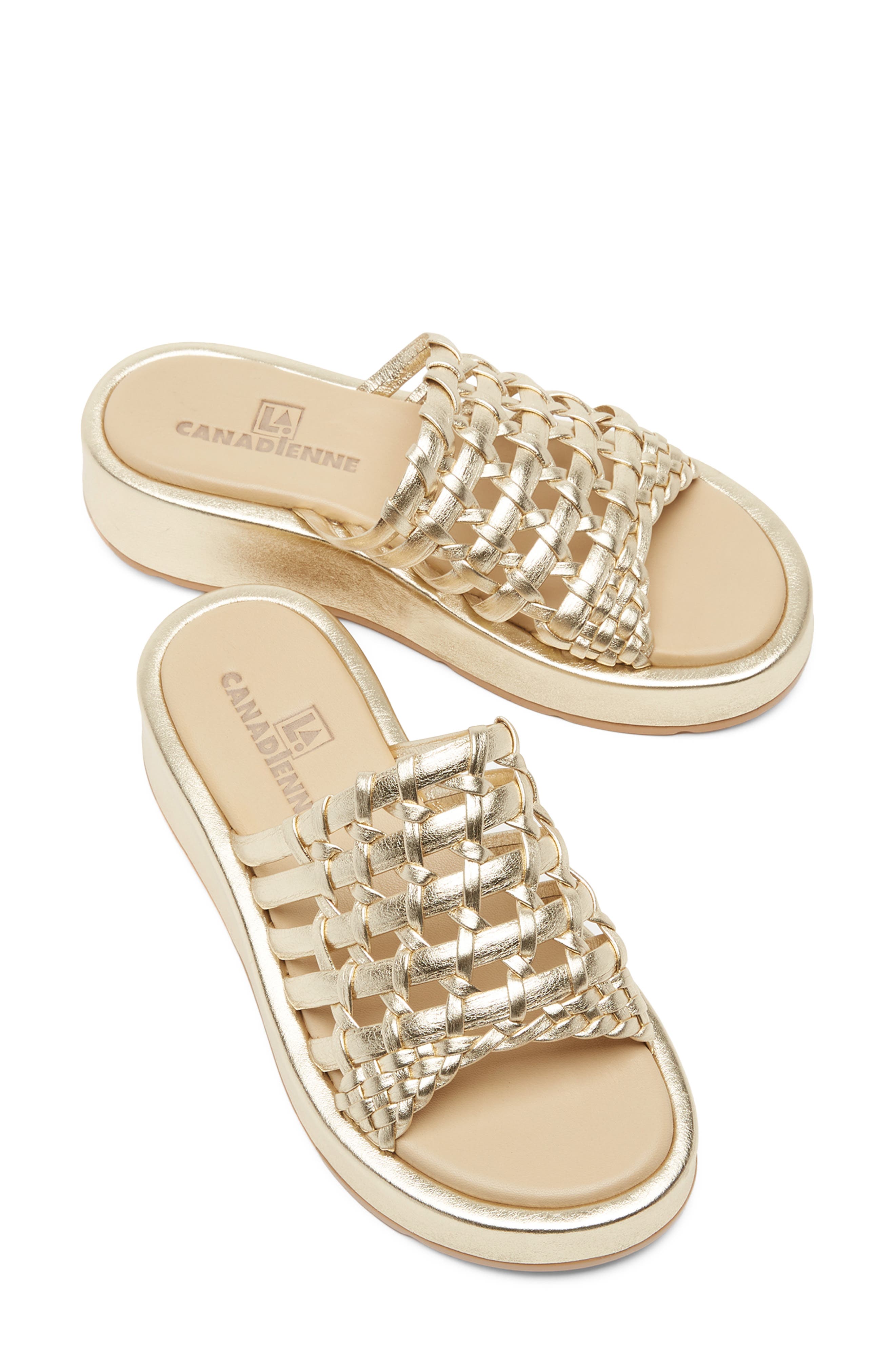 Avea Leather Slide Sandal, Alternate, color, GOLD LEATHER