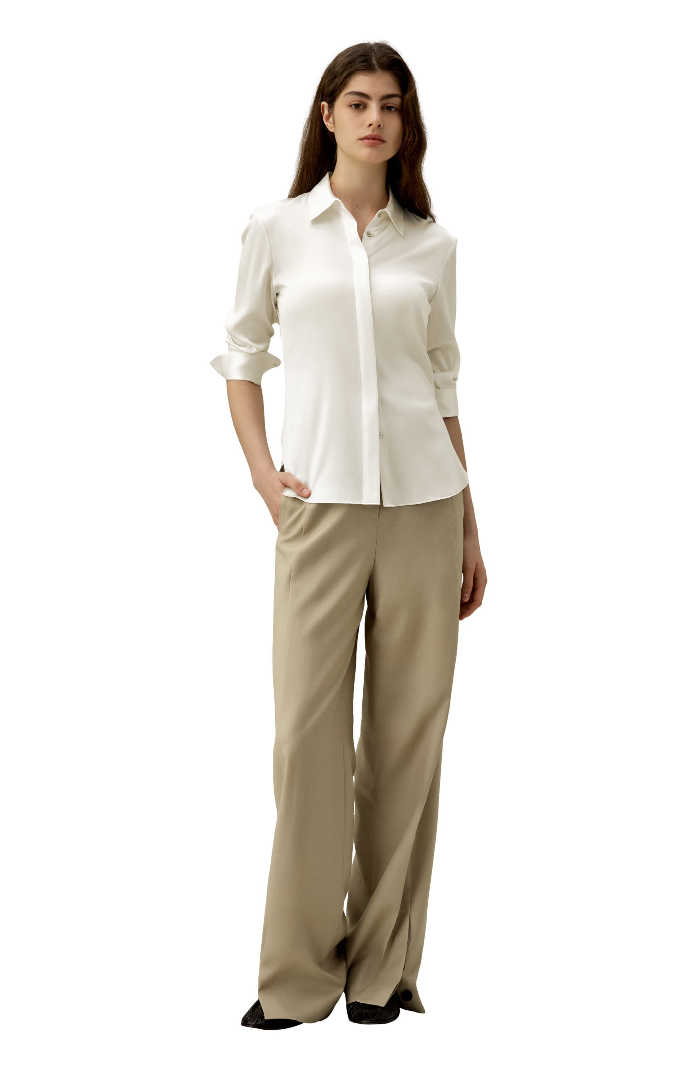 Elegant Silhouette Silk Shirt - image 5