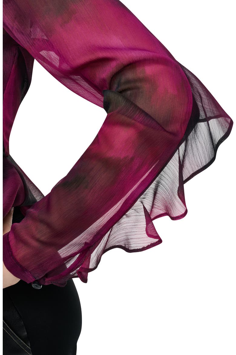 Wavy Print Tie Neck Top, Alternate, color, RASPBRRY H