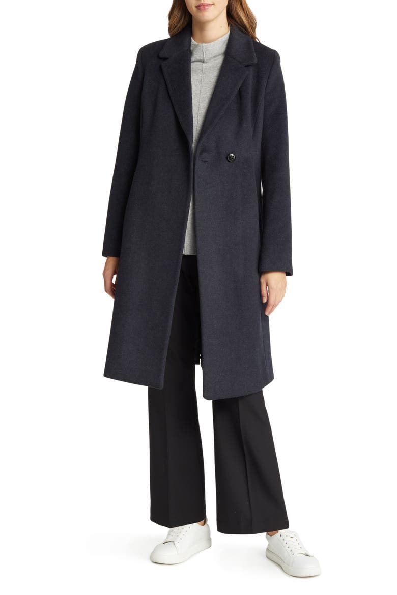 Asymmetric Slick Wool Blend Coat, Main, color, CHARCOAL