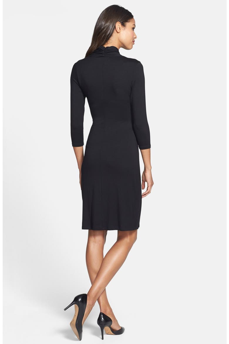 Cascade Faux Wrap Stretch Knit Dress, Alternate, color, BLACK