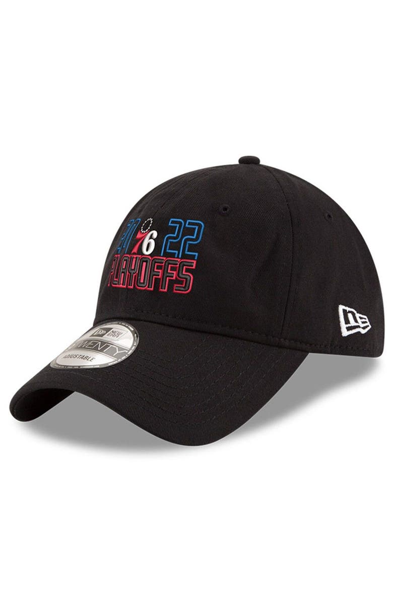 New Era Men's New Era Black Philadelphia 76ers 2022 NBA Playoffs Bubble Letter 9TWENTY Adjustable Hat, Main, color, 