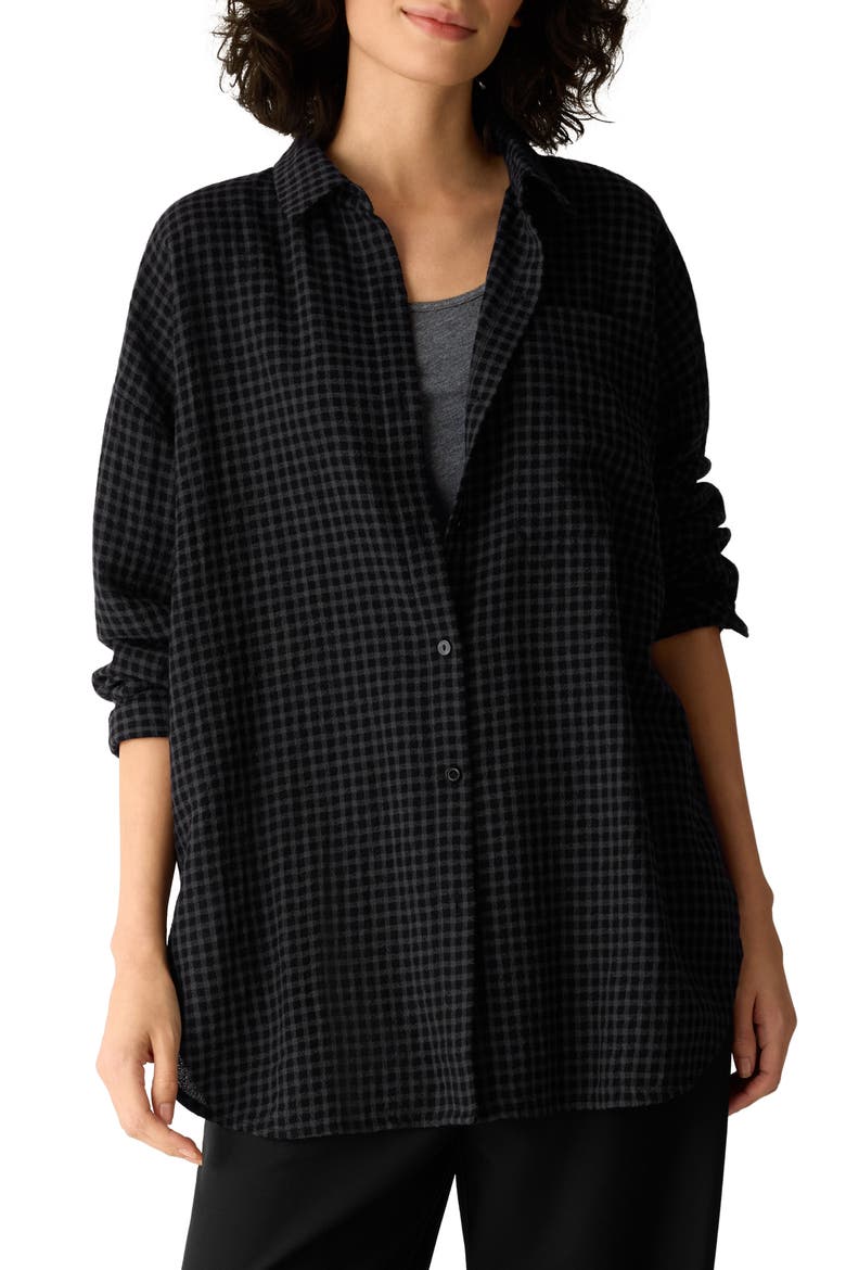 Classic Collar Longline Button-Up Shirt, Main, color, BLACK/ ASH