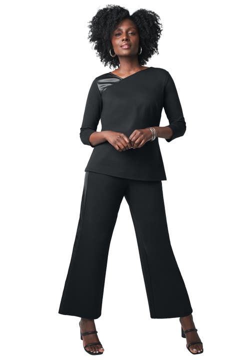 Jessica London Mixed Media Wide Leg Pant In Black