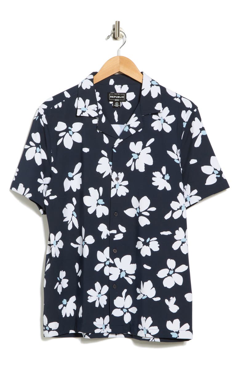 FOR THE REPUBLIC Print Camp Shirt, Alternate, color, Deco Bloom Navy/ White