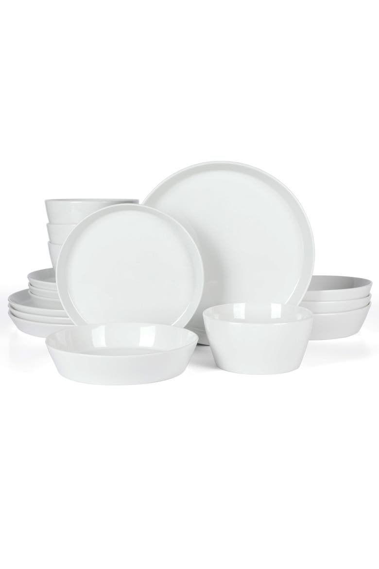 Selma 16-Piece Plates and Bowls Dinnerware Set, Service for 4, Main, color, White