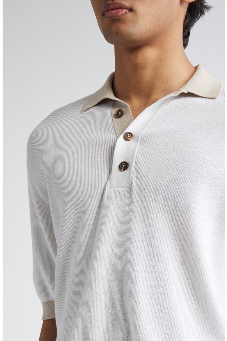 Cotton & Virgin Wool Polo Sweater, Alternate, color, 01-02 WHITE AND BEIGE