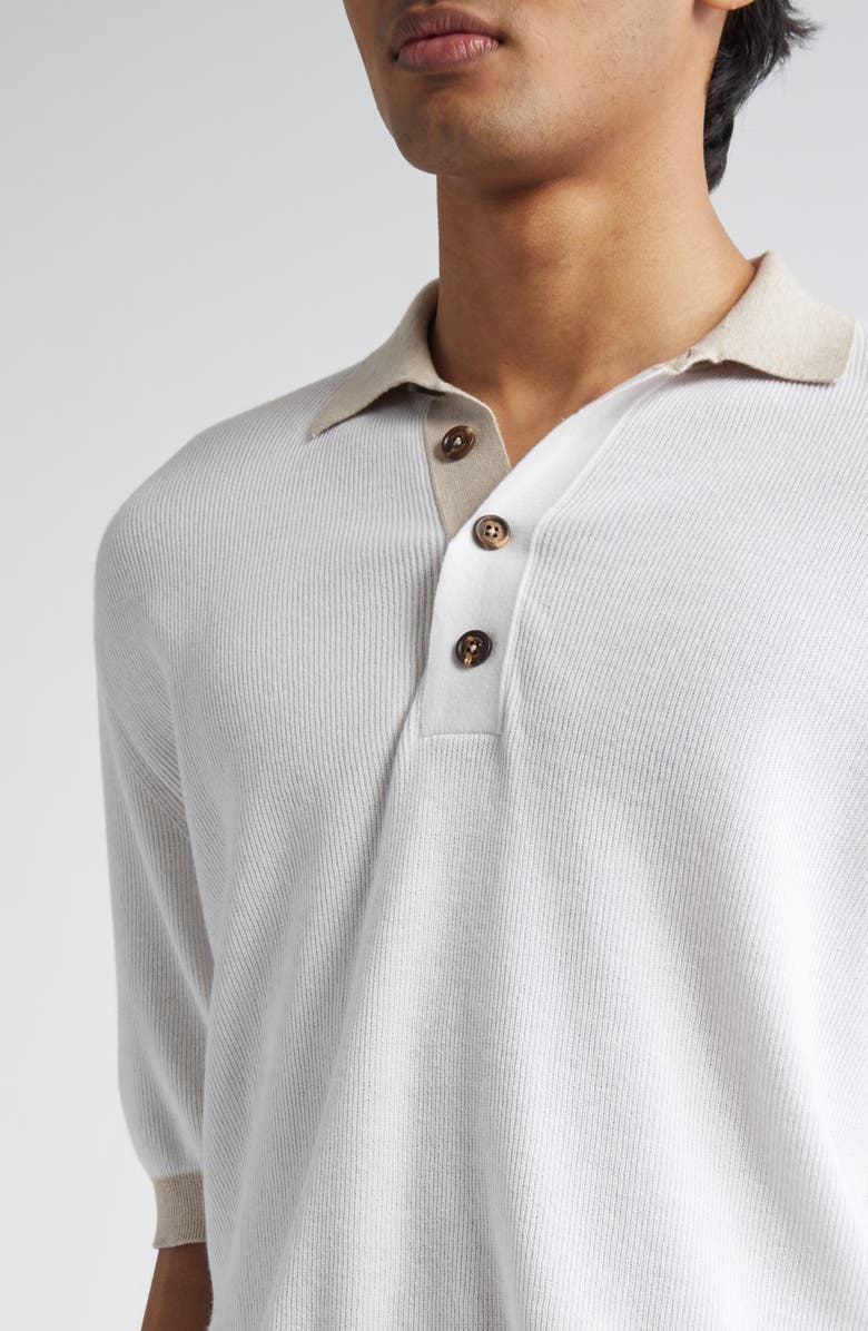Eleventy Cotton & Virgin Wool Polo Sweater, Alternate, color, 01-02 White And Beige