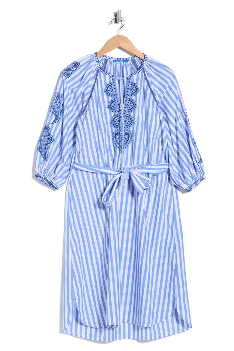 Zelena Cotton Tunic Dress, Alternate, color, WHITE/ BLUE