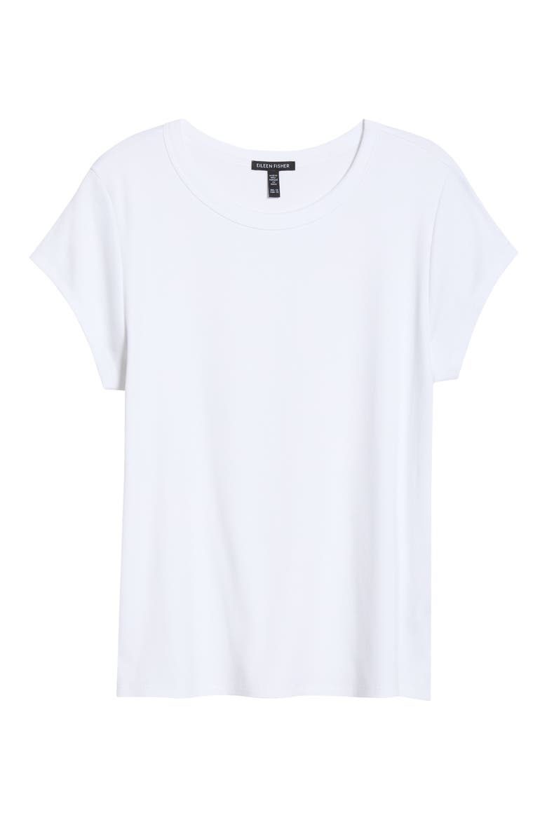 Rib Crewneck Organic Cotton T-Shirt, Alternate, color, WHITE