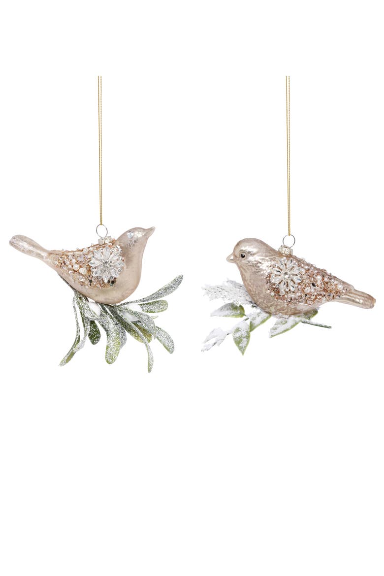 Glittered Bird Ornament, Set of 6, Main, color, Champagne