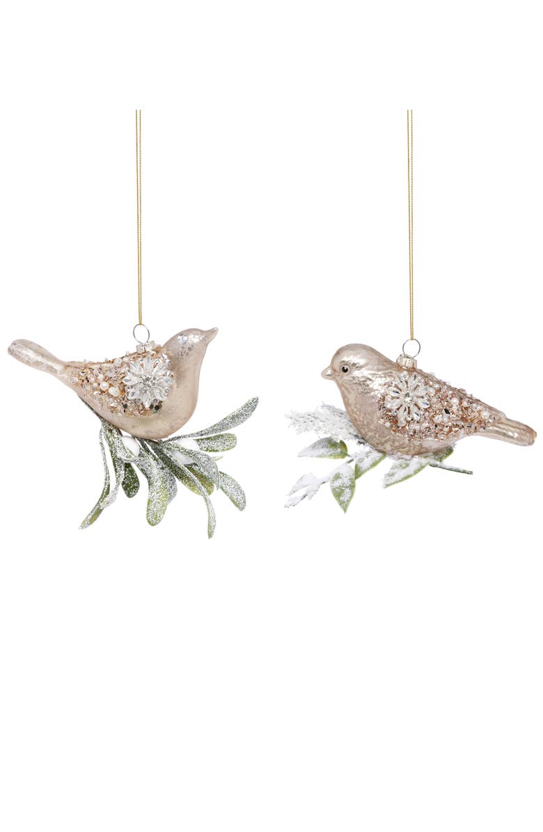 Mark Roberts Glittered Bird Ornament, Set of 6, Main, color, Champagne