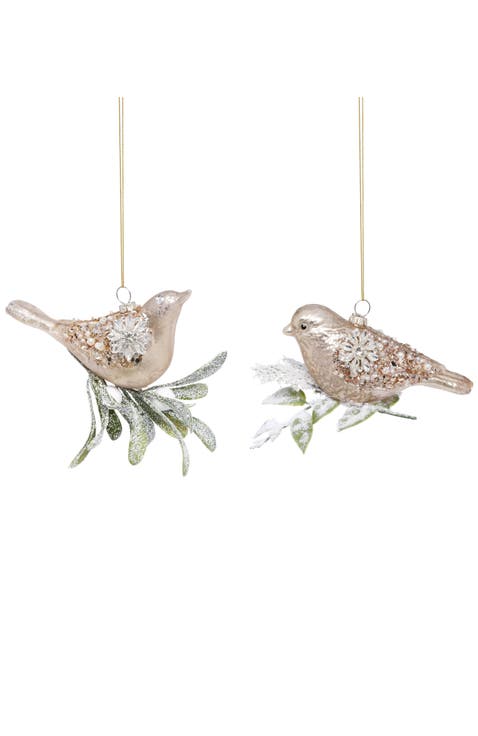 Glittered Bird Ornament, Set of 6
