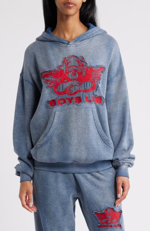 BOYS LIE Stitch Me Up Cotton Blend Logo Hoodie in Blue 