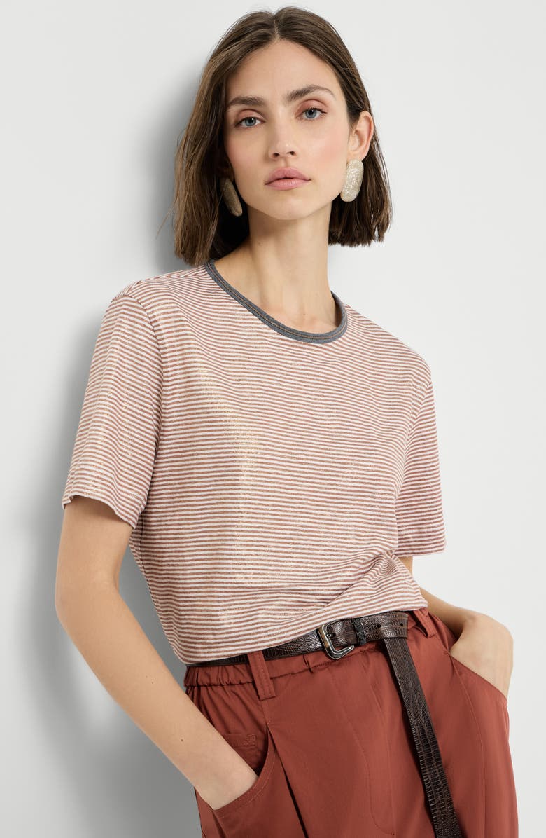 Brunello Cucinelli Striped jersey T-shirt, Alternate, color, Orange
